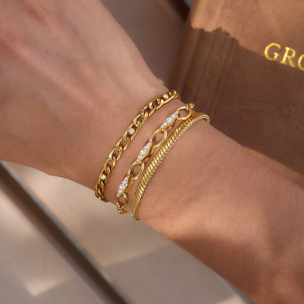Cubic Zirconia Link Chain Bracelet — gold bracelet, view 3
