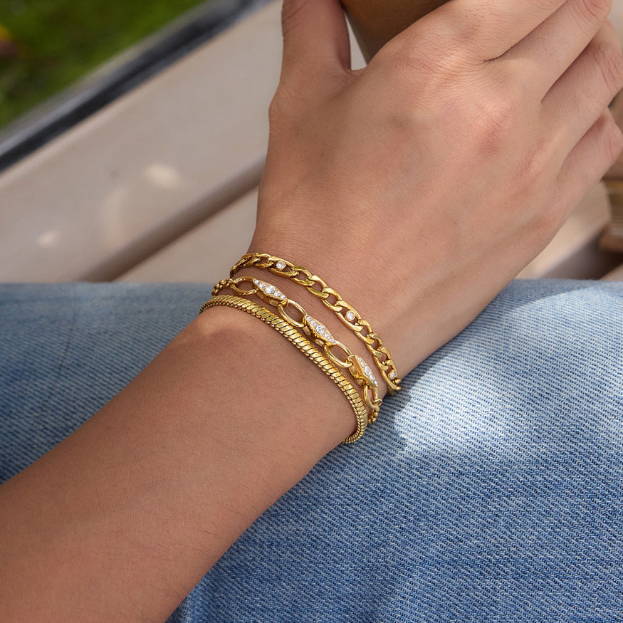 Cubic Zirconia Link Chain Bracelet — gold bracelet, view 4