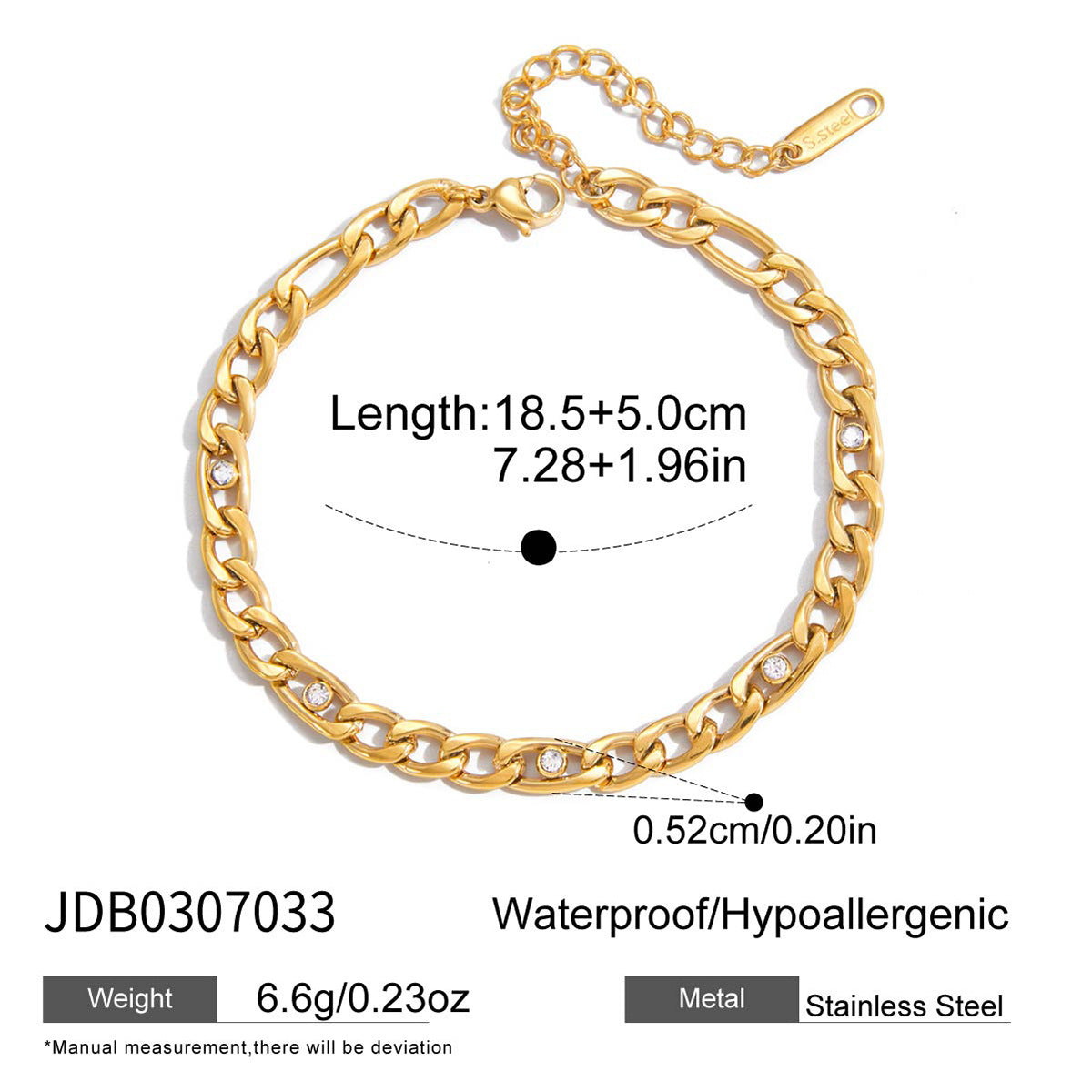 Cubic Zirconia Link Chain Bracelet — gold bracelet, view 5