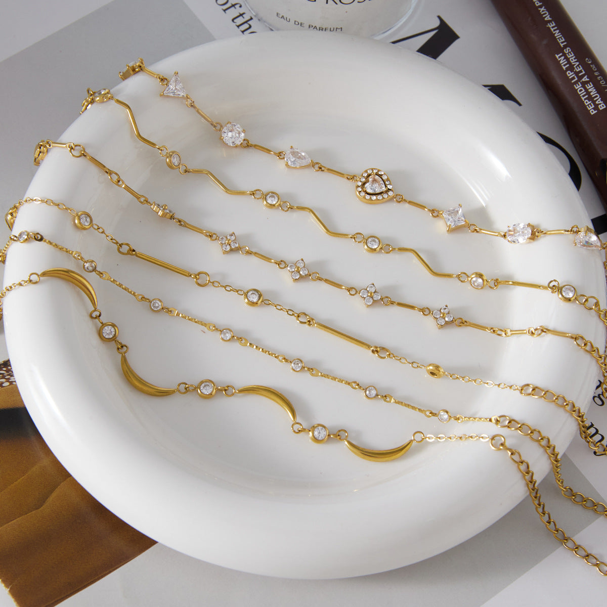 Gold Zirconia Link Chain Bracelet — gold bracelet, view 2