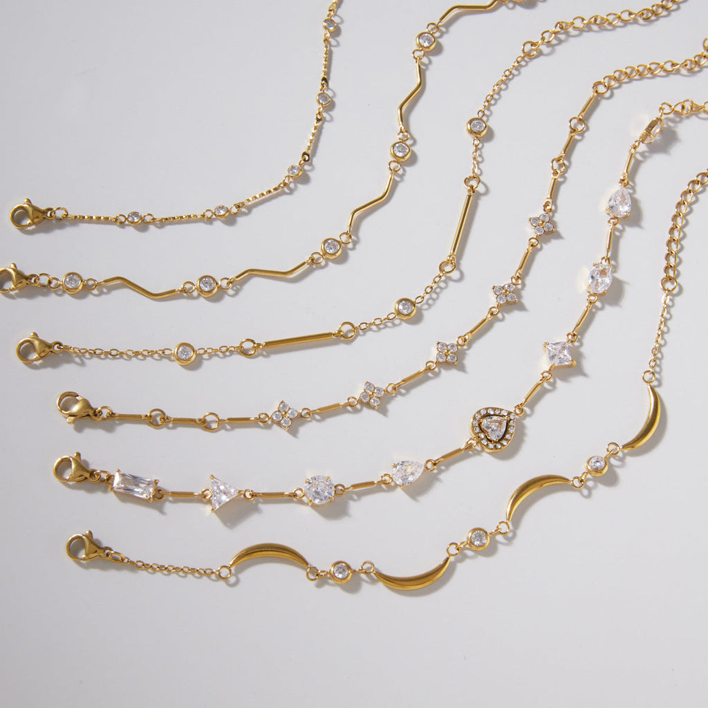 Gold Zirconia Link Chain Bracelet — gold bracelet, view 3