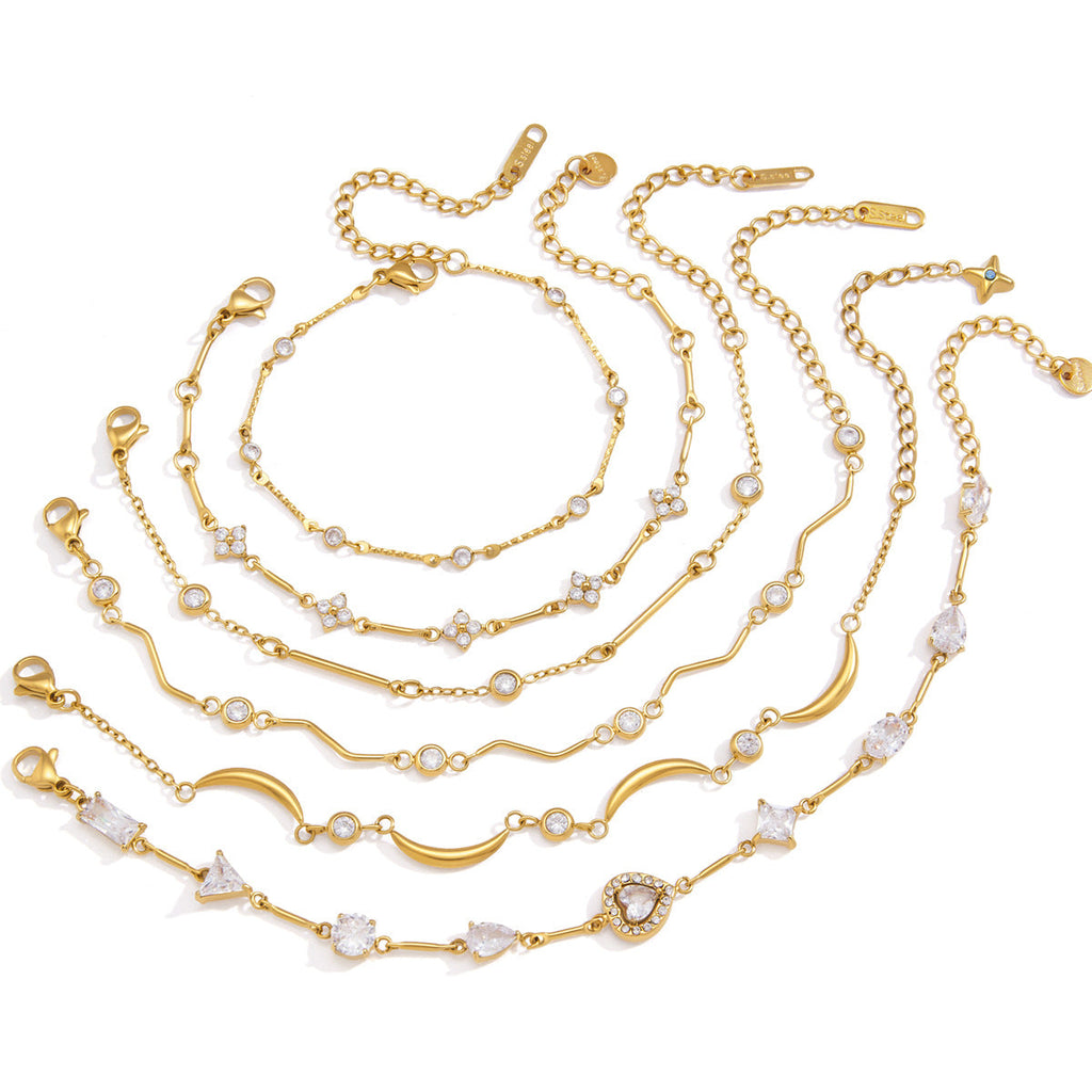 Gold Zirconia Link Chain Bracelet — gold bracelet, view 4