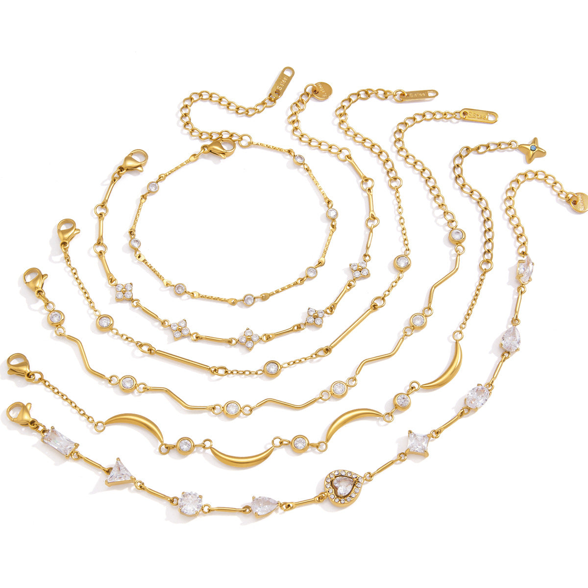 Gold Zirconia Link Chain Bracelet — gold bracelet, view 4