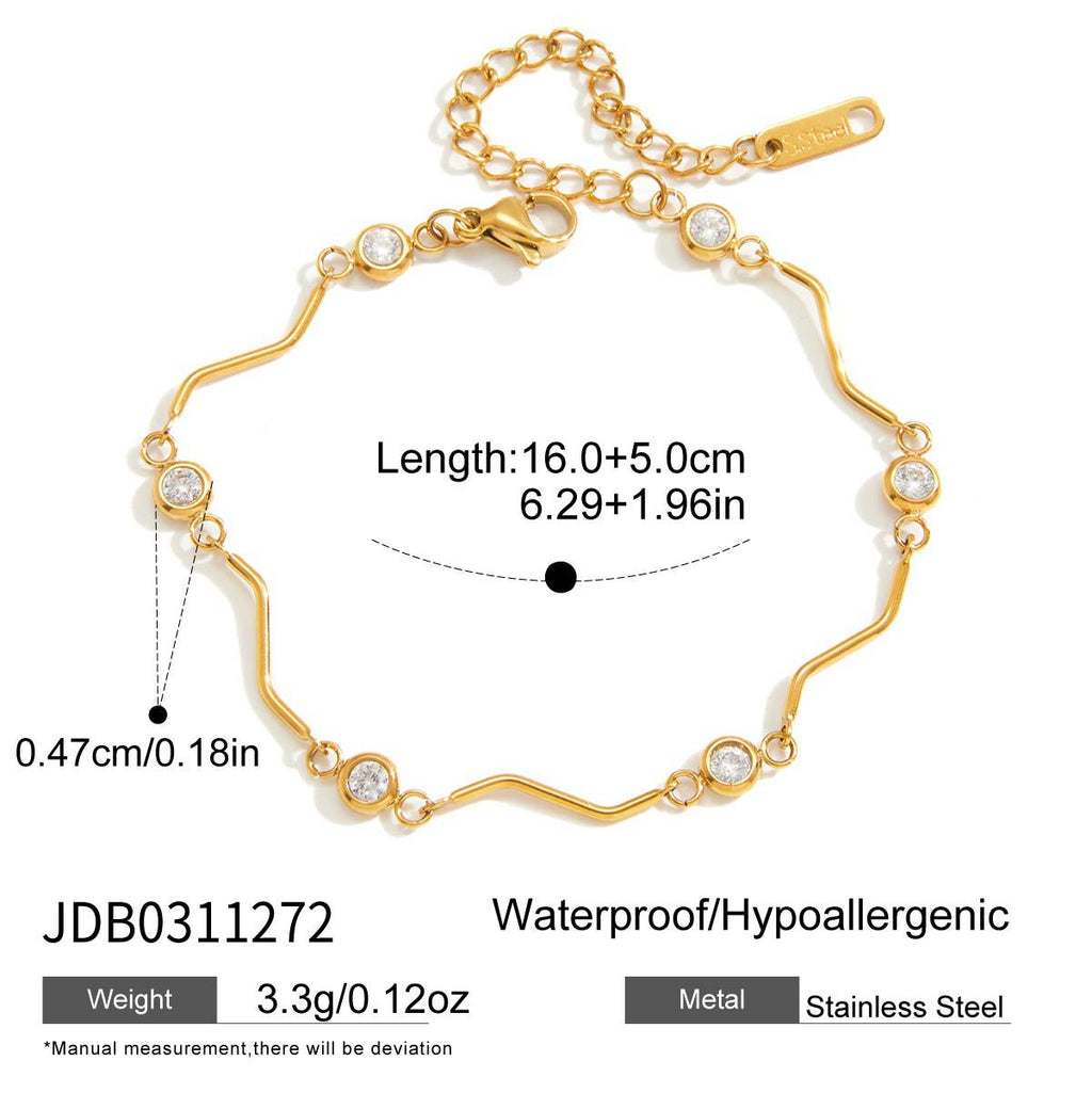 Gold Zirconia Link Chain Bracelet — gold bracelet, view 6