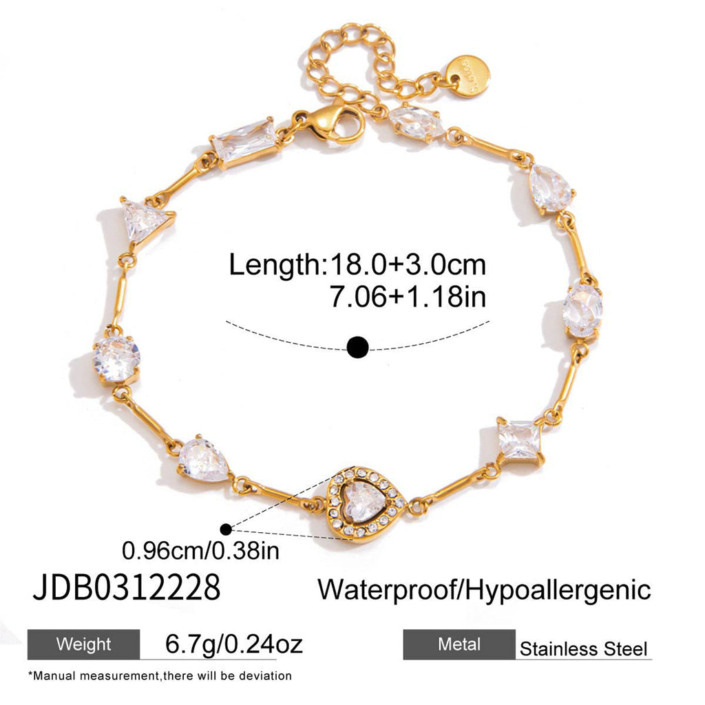 Gold Zirconia Link Chain Bracelet — gold bracelet, view 8