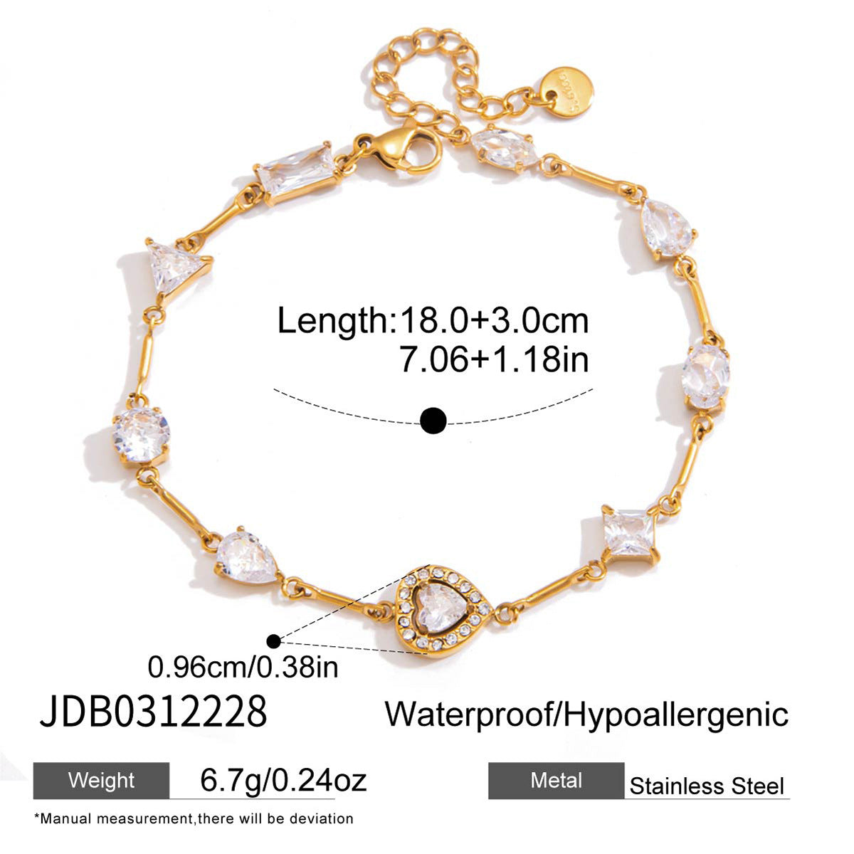 Gold Zirconia Link Chain Bracelet — gold bracelet, view 8