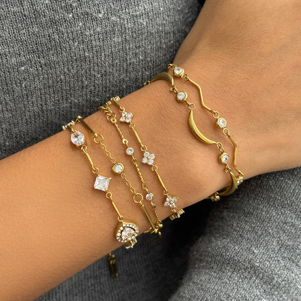 Gold Zirconia Link Chain Bracelet — gold bracelet, view 12