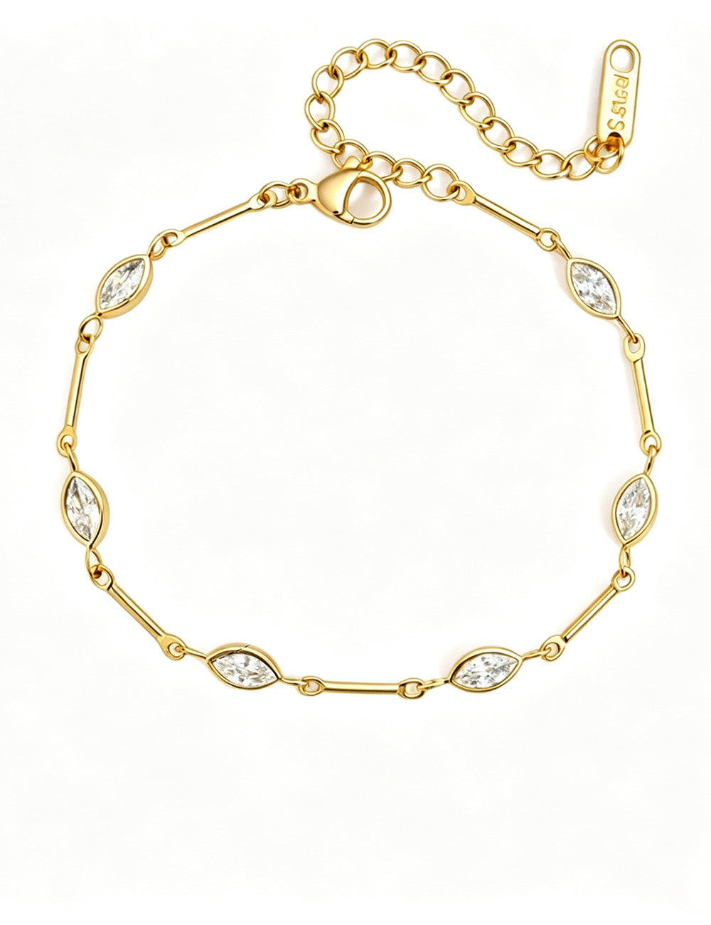 Gold Zirconia Link Chain Bracelet — gold bracelet, view 13