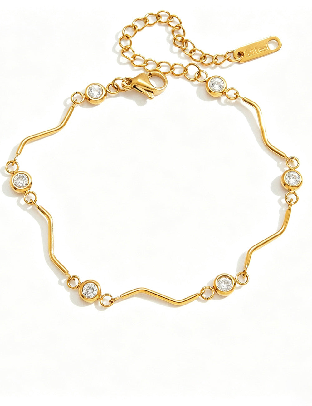 Gold Zirconia Link Chain Bracelet — gold bracelet, view 14