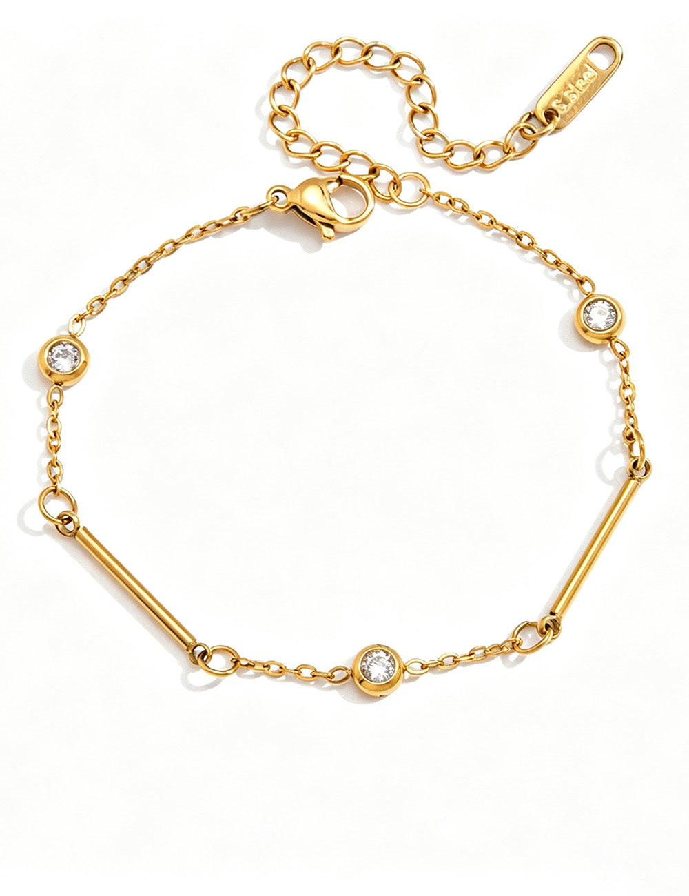 Gold Zirconia Link Chain Bracelet — gold bracelet, view 15