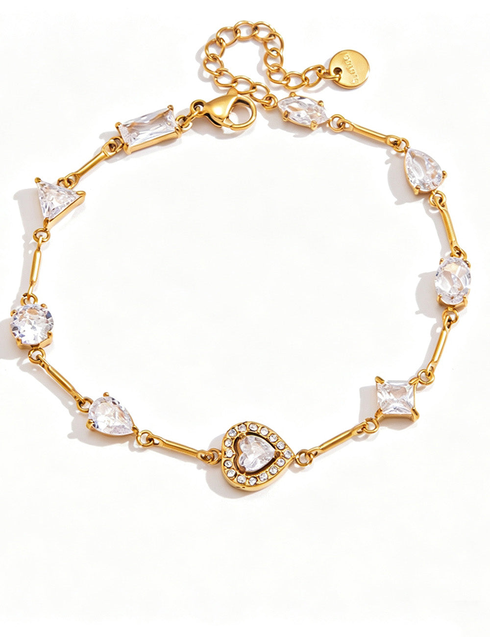 Gold Zirconia Link Chain Bracelet — gold bracelet, view 18