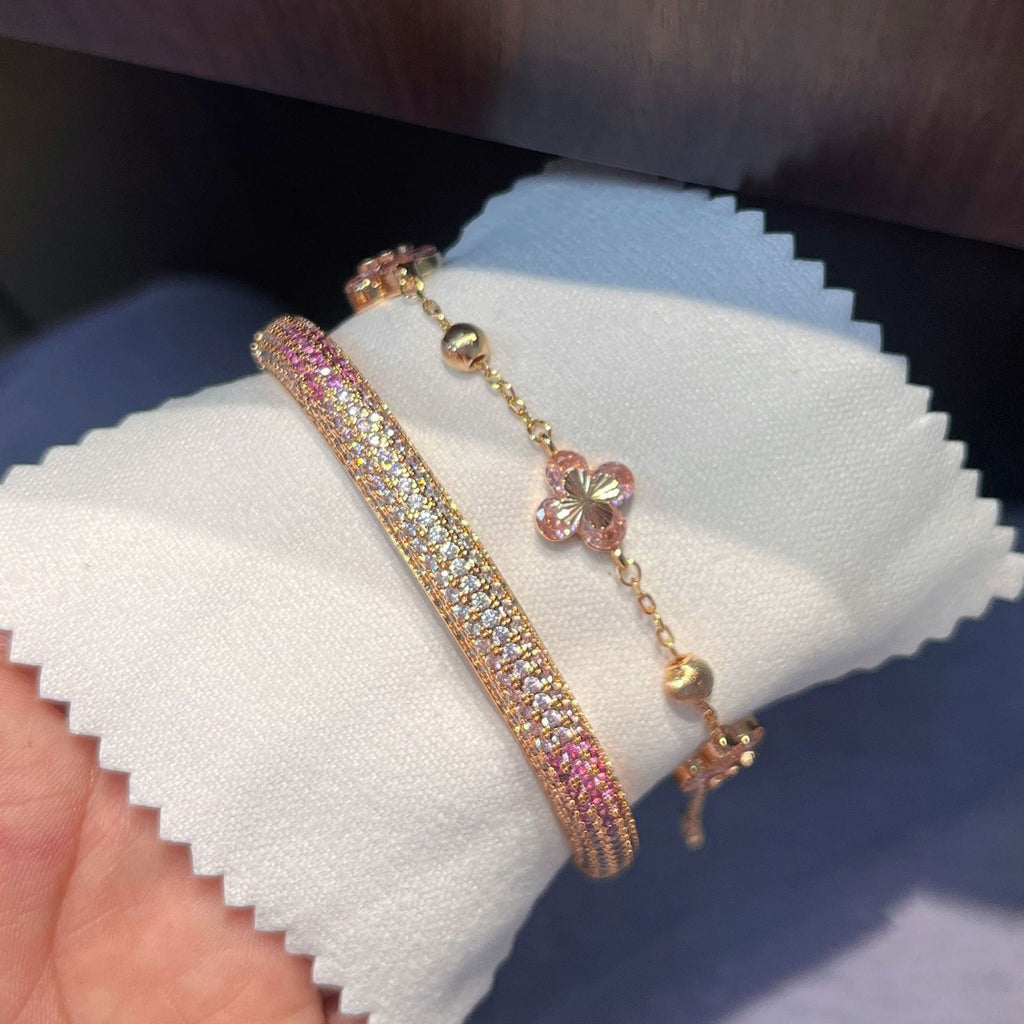 Pink Zirconia Flower Bracelet — pink bracelet, view 6