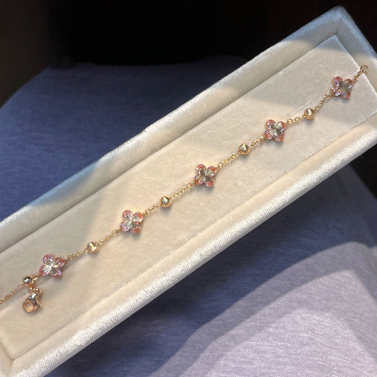 Pink Zirconia Flower Bracelet — pink bracelet, view 7