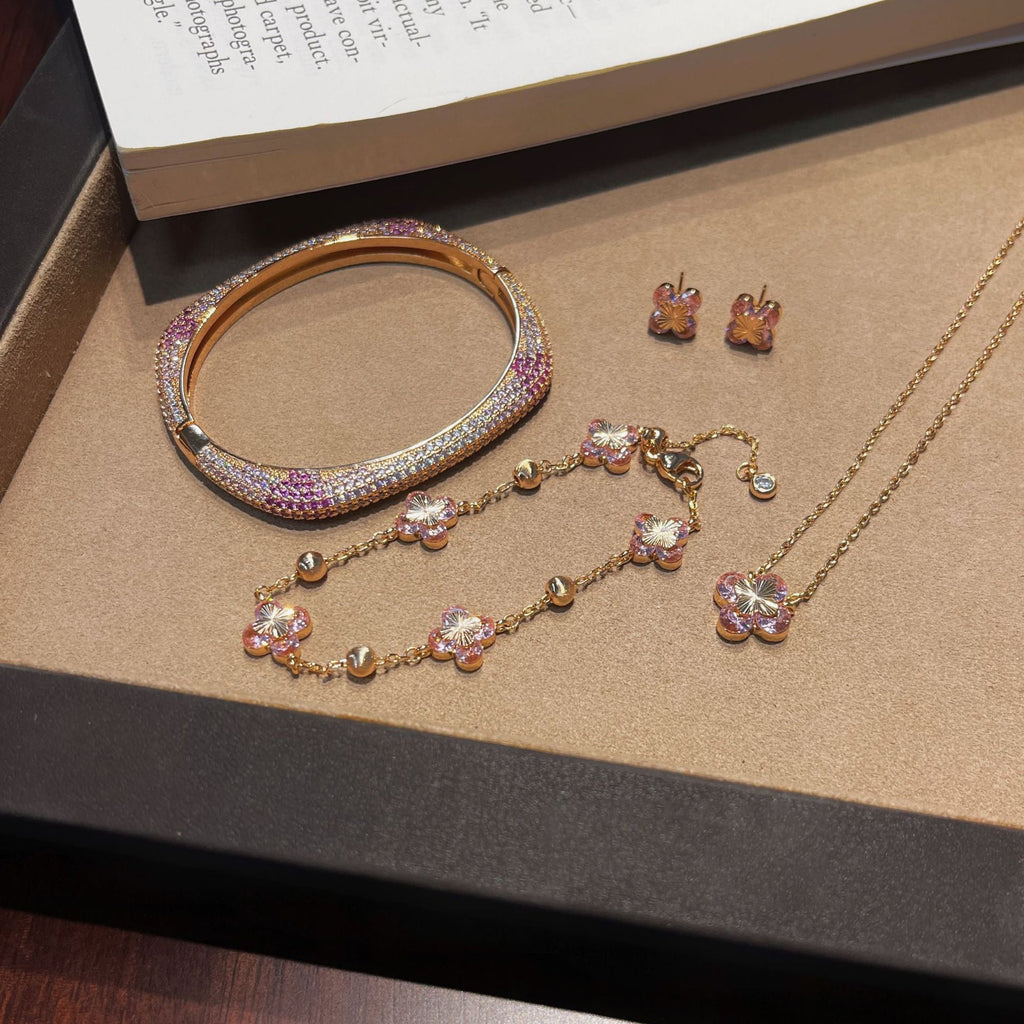 Pink Zirconia Flower Bracelet — pink bracelet, view 10