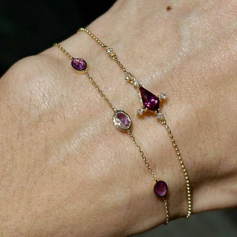 Oval Crystal Link Chain Bracelet — gold bracelet, view 3