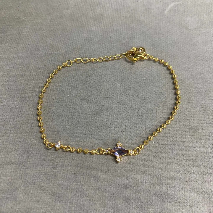 Oval Crystal Link Chain Bracelet — gold bracelet, view 6