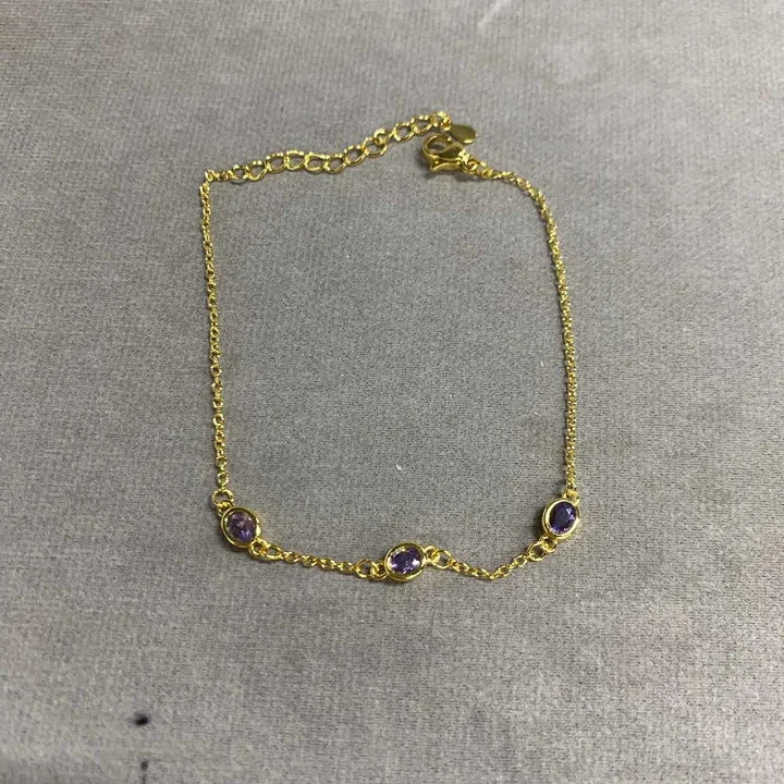 Oval Crystal Link Chain Bracelet — gold bracelet, view 7
