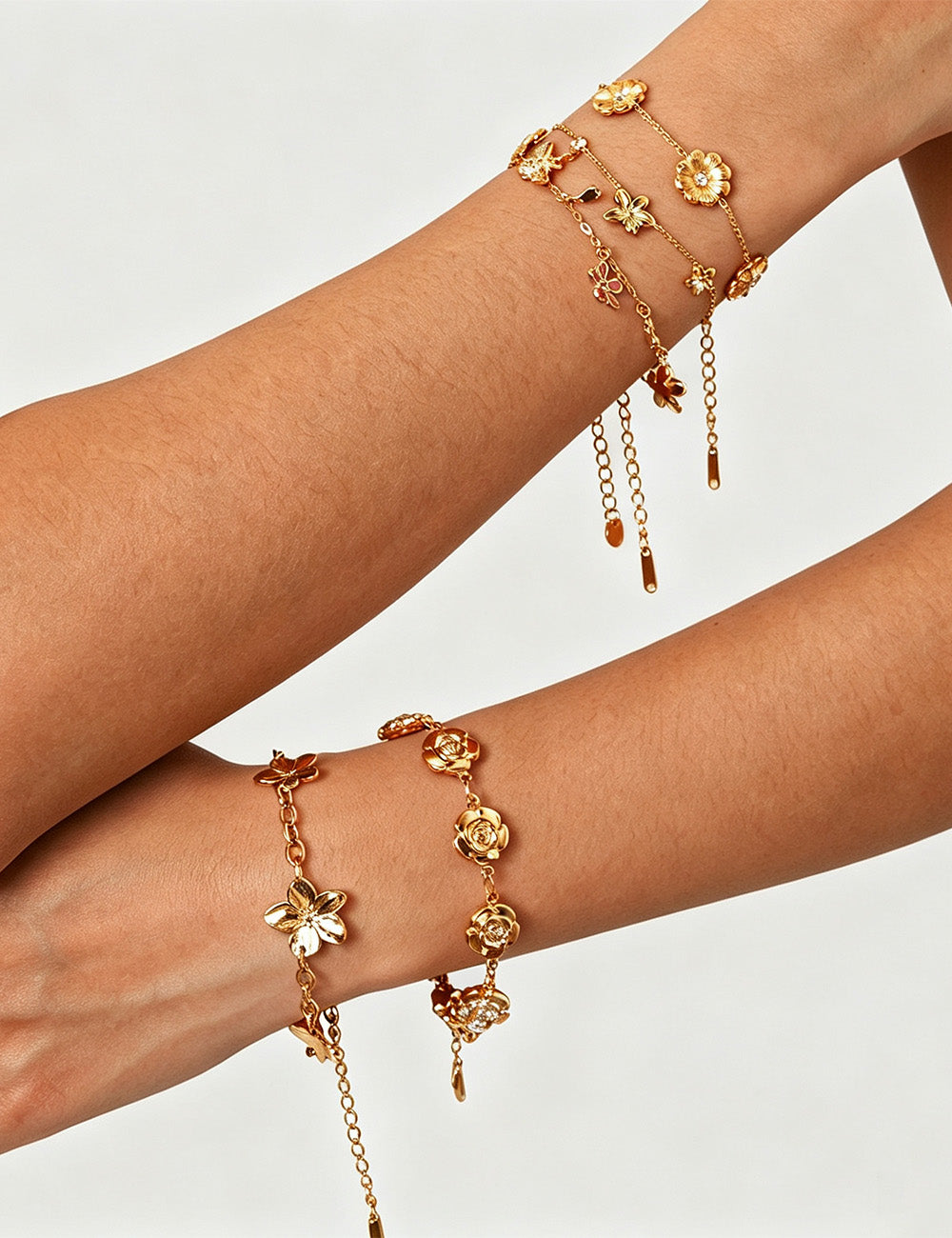 Rhinestone Flower Chain Bracelet — gold bracelet