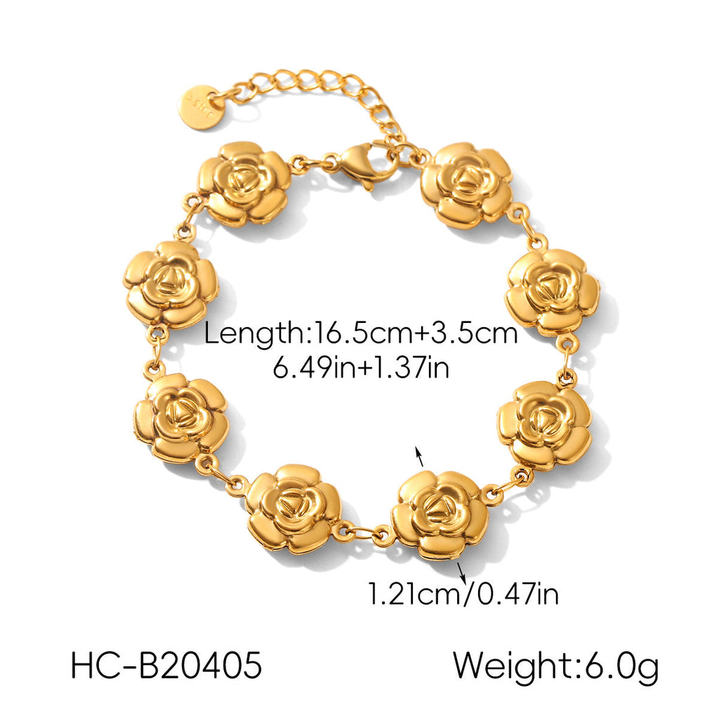 Rhinestone Flower Chain Bracelet — gold bracelet, view 5