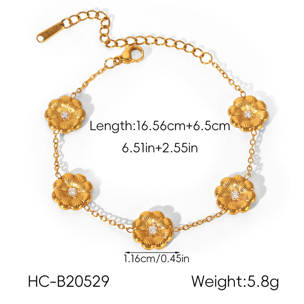 Rhinestone Flower Chain Bracelet — gold bracelet, view 7