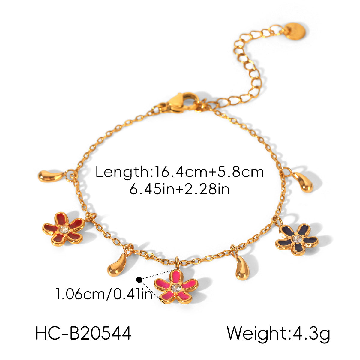 Rhinestone Flower Chain Bracelet — gold bracelet, view 8