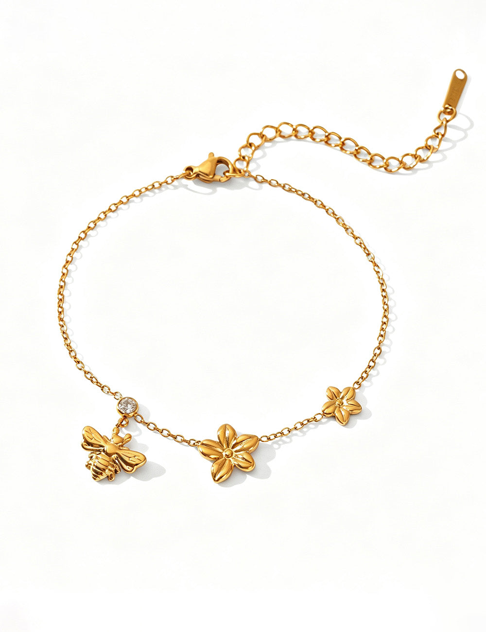 Rhinestone Flower Chain Bracelet — gold bracelet, view 12