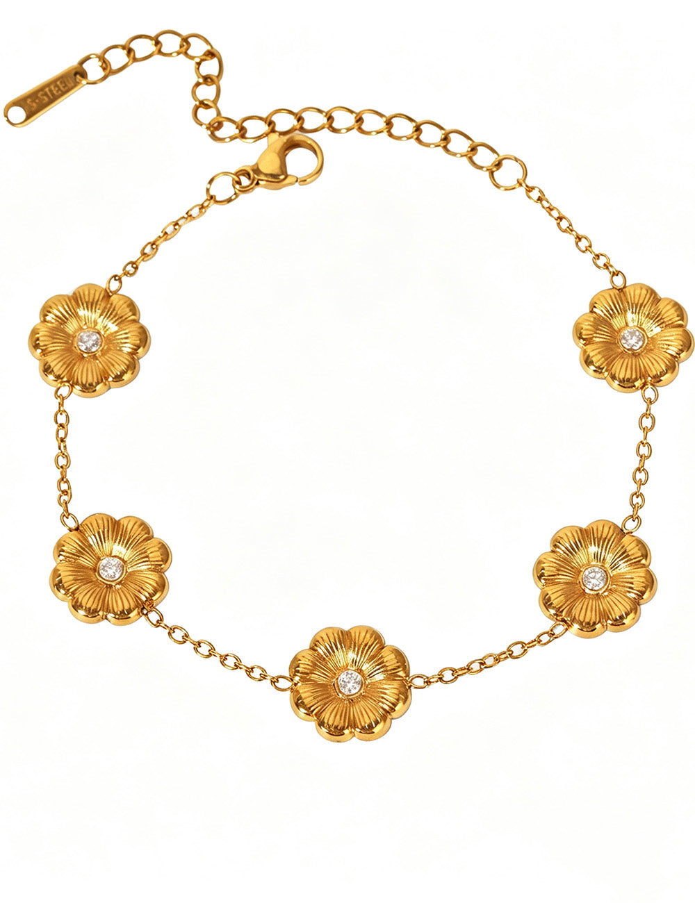 Rhinestone Flower Chain Bracelet — gold bracelet, view 13
