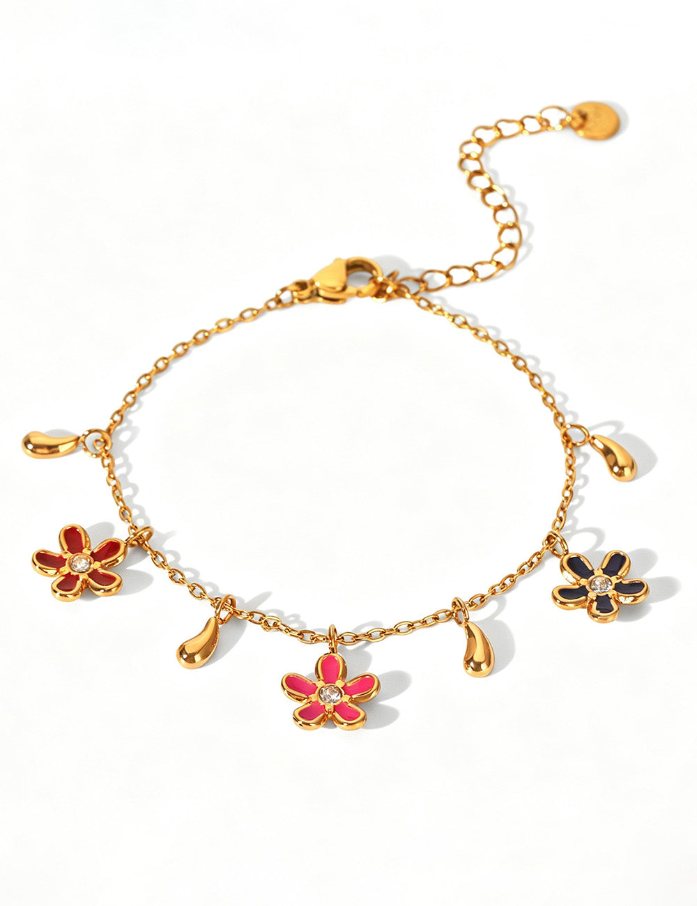 Rhinestone Flower Chain Bracelet — gold bracelet, view 14