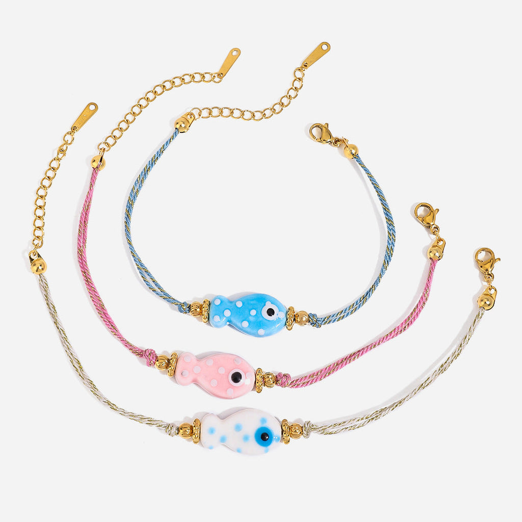 Fish Pendant Braided Bracelet — bracelet, view 2