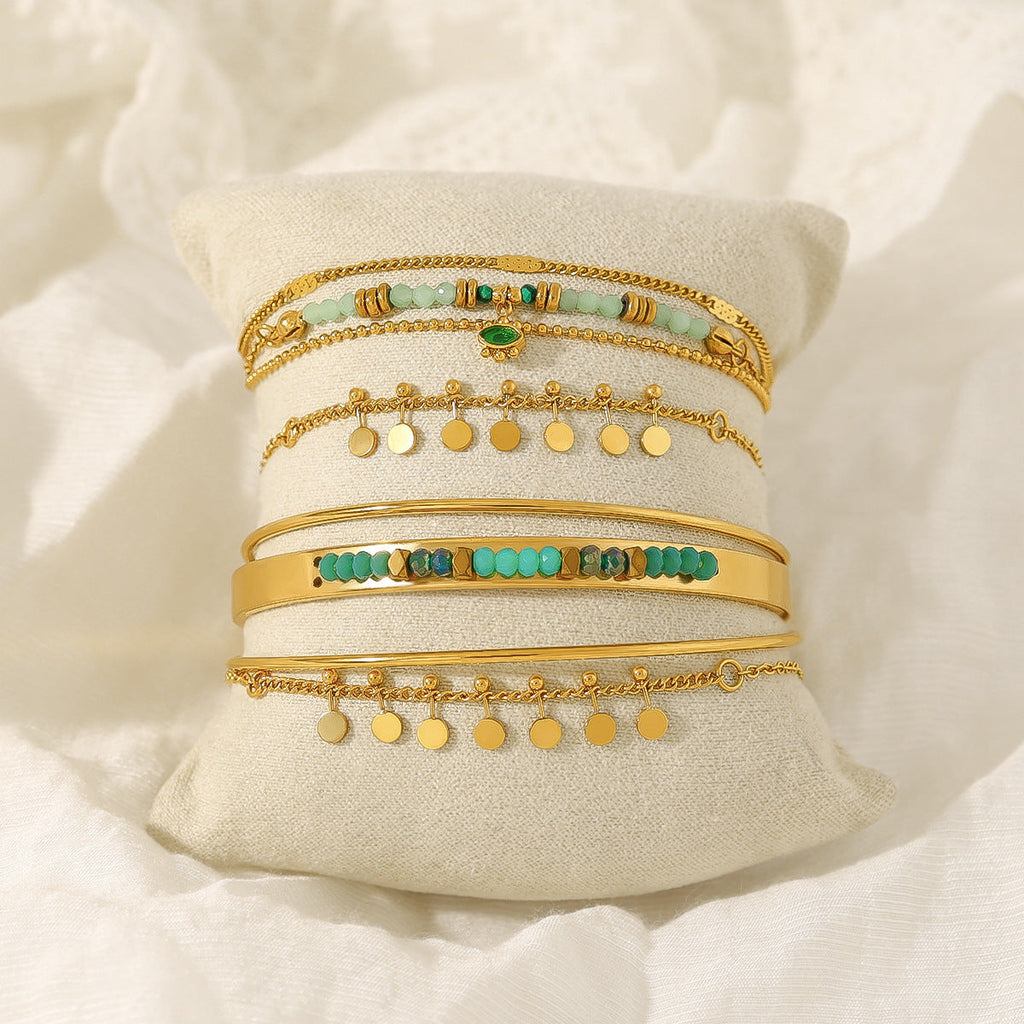 Evil Eye Beaded Chain Bracelet — gold bracelet, view 2