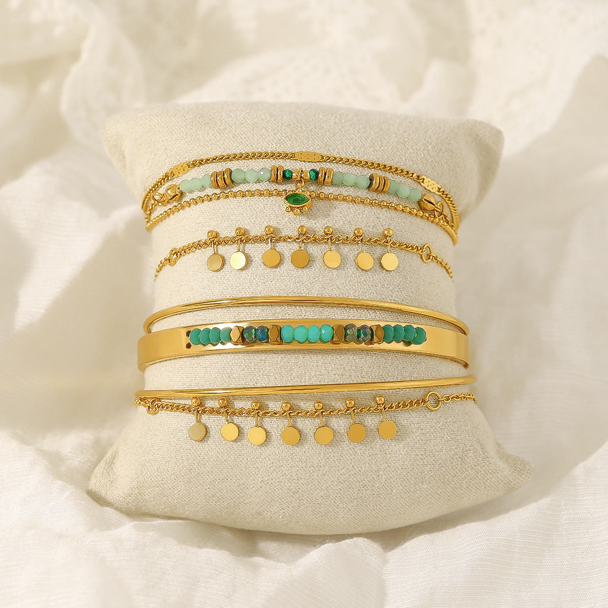 Evil Eye Beaded Chain Bracelet — gold bracelet, view 2