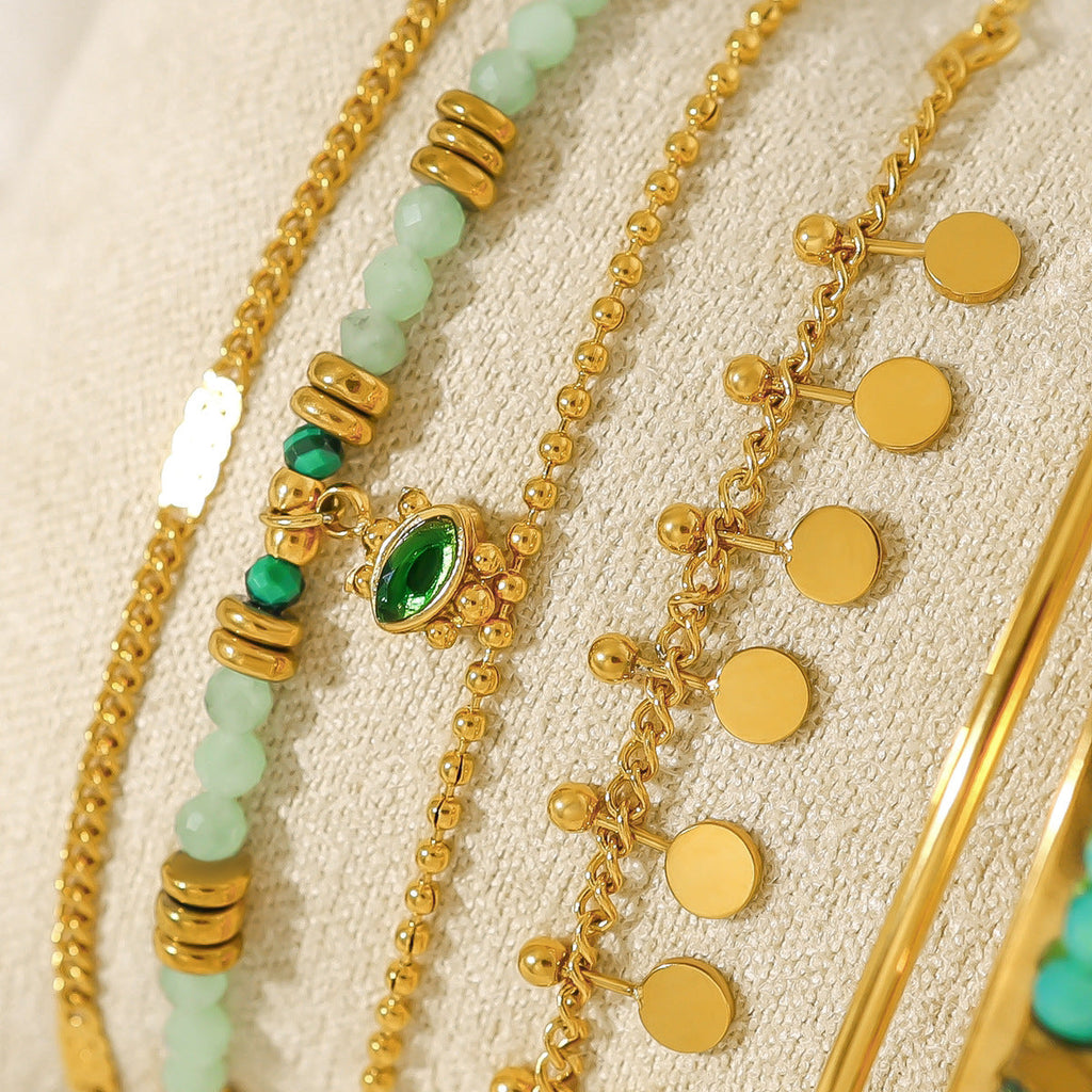 Evil Eye Beaded Chain Bracelet — gold bracelet, view 3