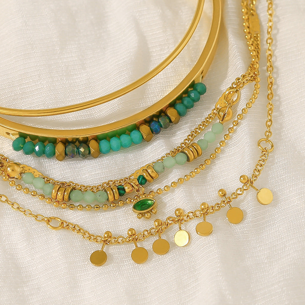 Evil Eye Beaded Chain Bracelet — gold bracelet, view 4