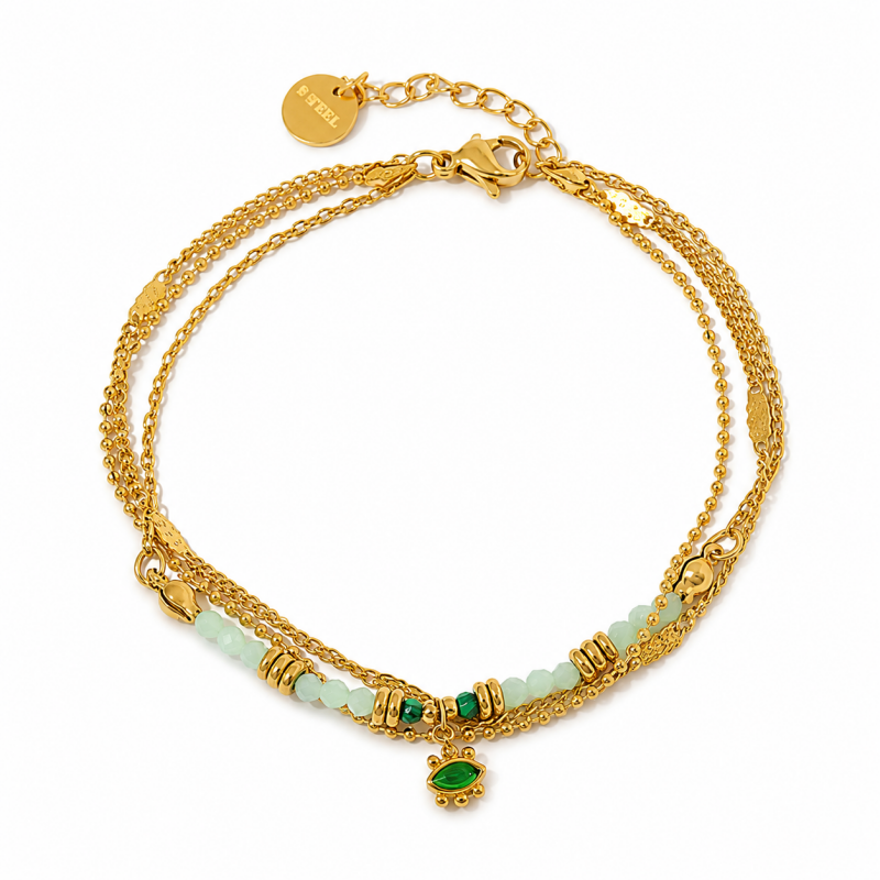 Evil Eye Beaded Chain Bracelet — gold bracelet, view 5