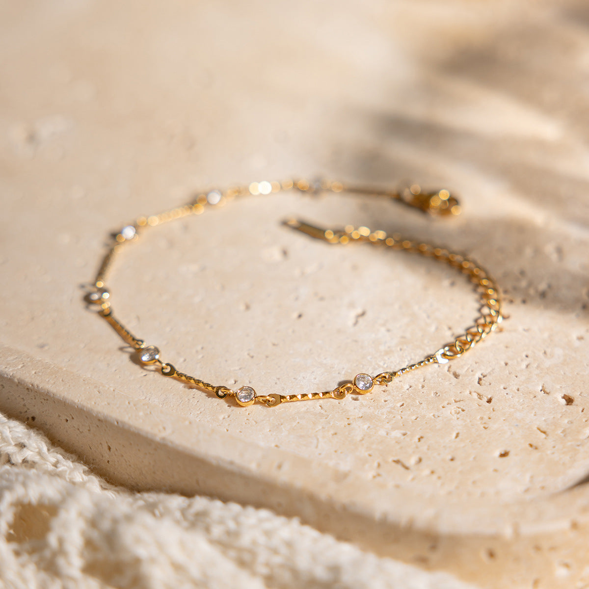 Layered Zirconia Link Bracelet — gold bracelet, view 2