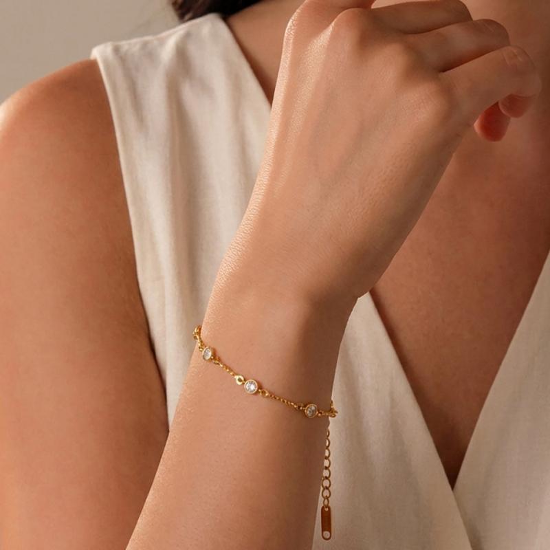 Layered Zirconia Link Bracelet — gold bracelet, view 3
