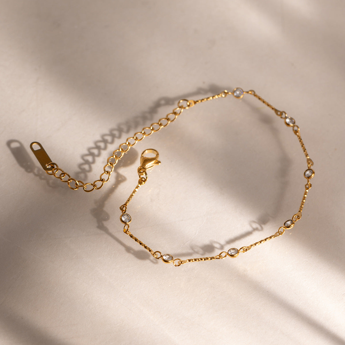 Layered Zirconia Link Bracelet — gold bracelet, view 5