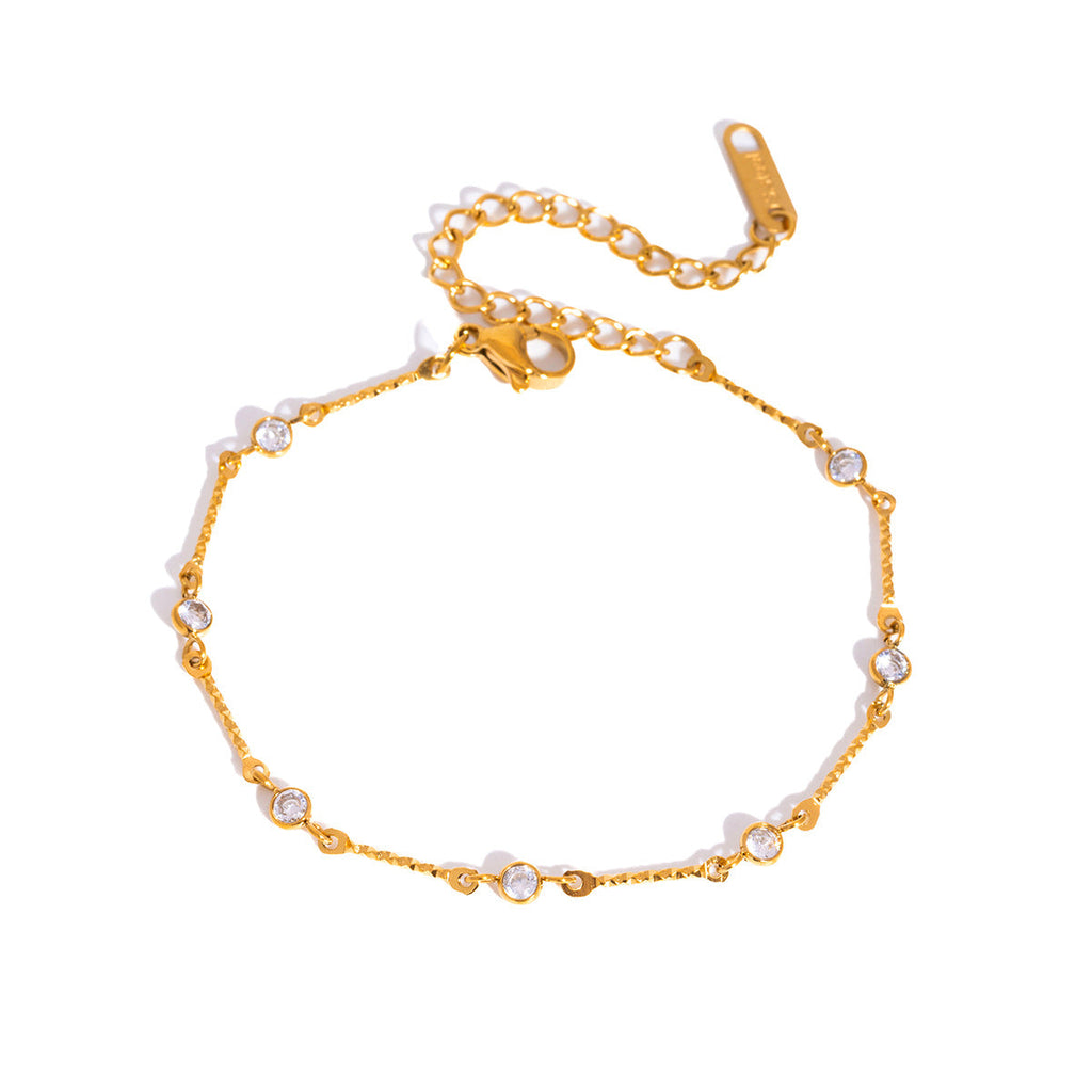 Layered Zirconia Link Bracelet — gold bracelet, view 6