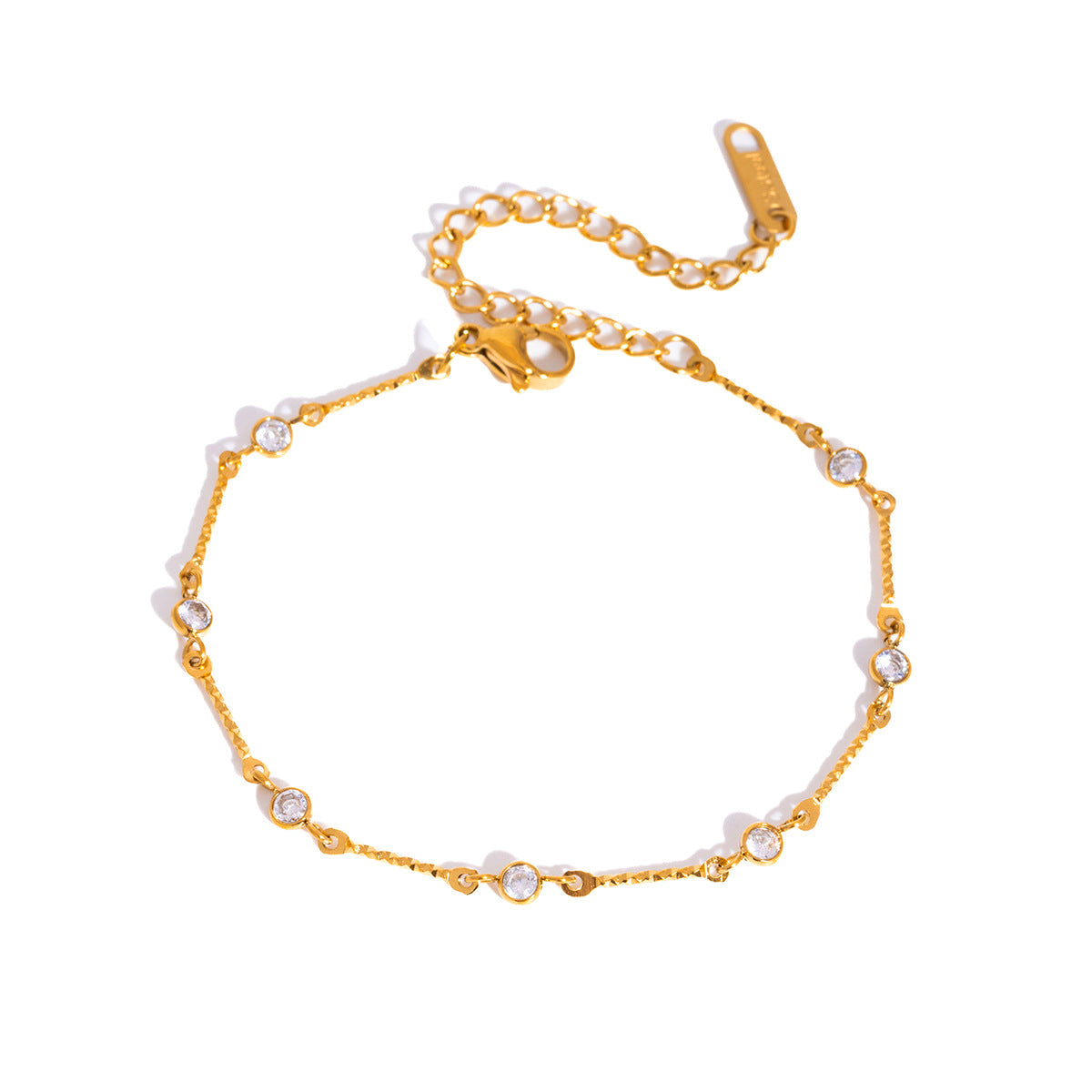 Layered Zirconia Link Bracelet — gold bracelet, view 6