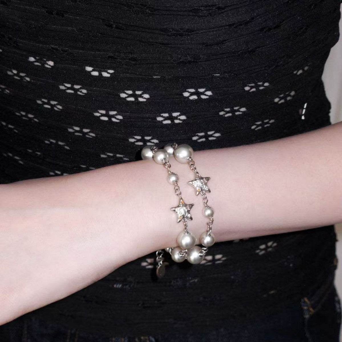 Double Layered Star Bracelet — silver bracelet, view 2