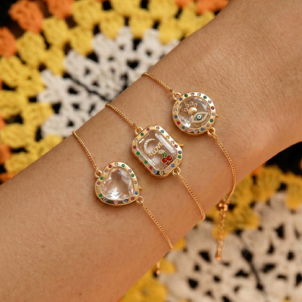 Round Heart Charm Bracelet — gold bracelet, view 2