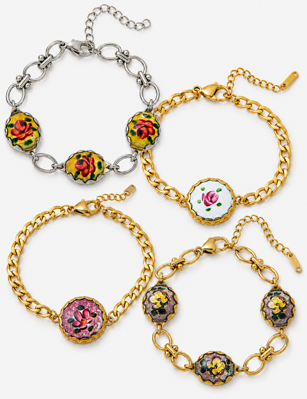 Enamel Floral Charm Bracelet — bracelet