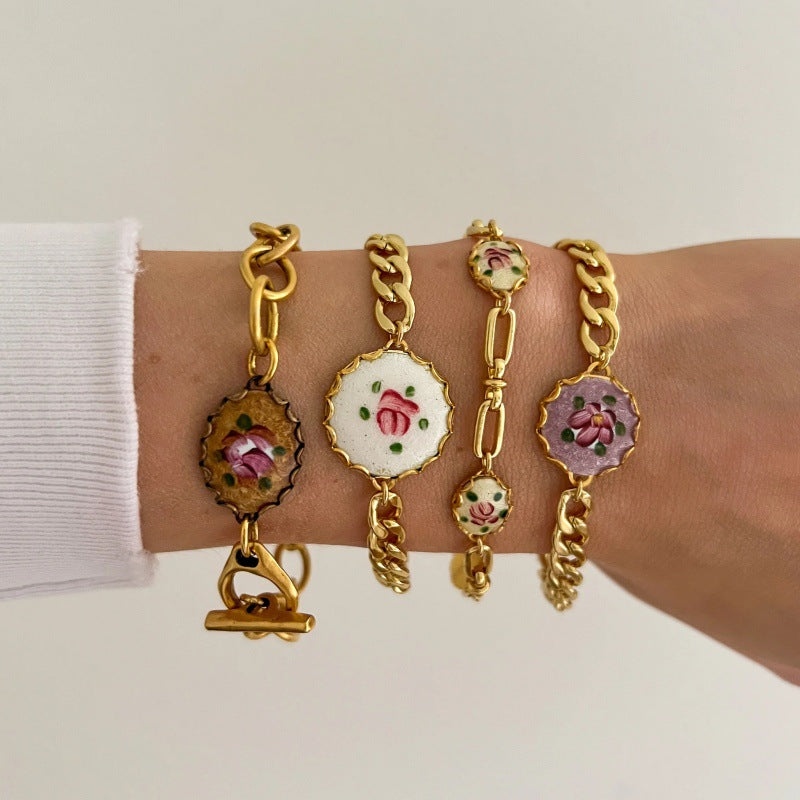 Enamel Floral Charm Bracelet — bracelet, view 2