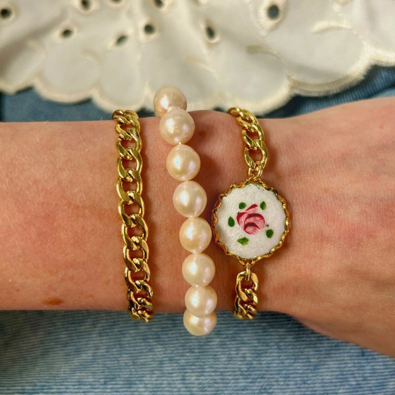 Enamel Floral Charm Bracelet — bracelet, view 3