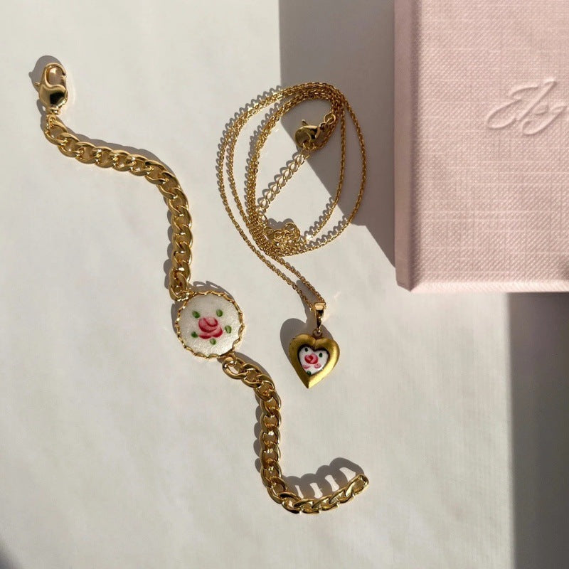 Enamel Floral Charm Bracelet — bracelet, view 4