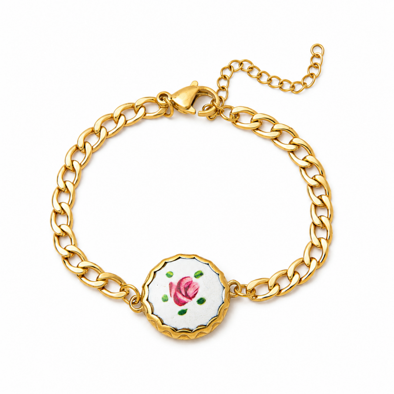 Enamel Floral Charm Bracelet — bracelet, view 6