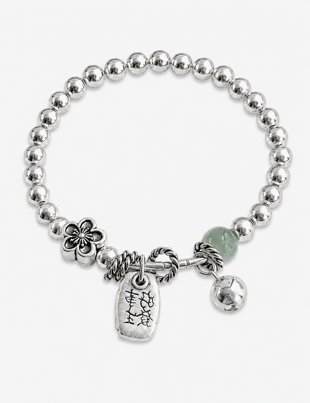 Silver Flower Charm Beaded Bracelet — silver bracelet