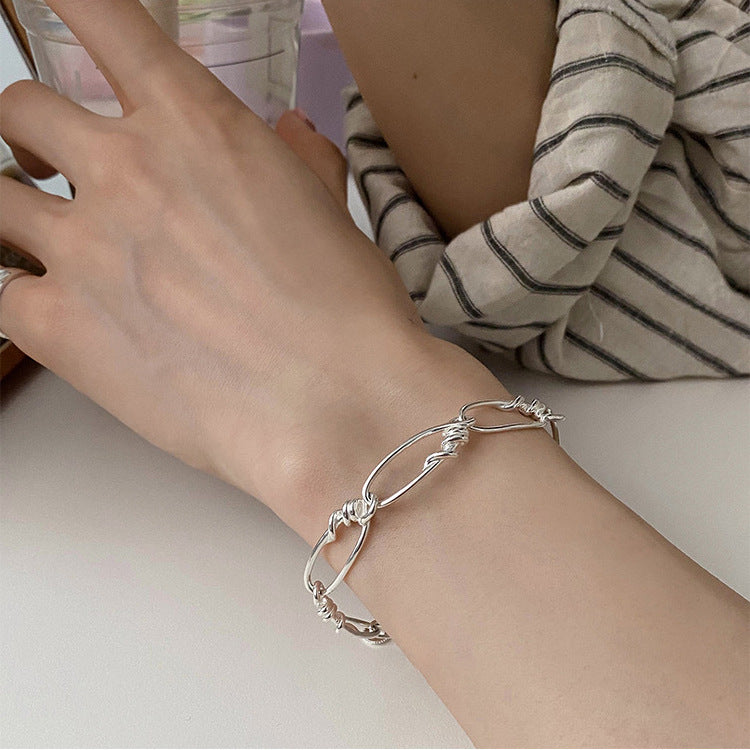 Paperclip Link Chain Bracelet — silver bracelet, view 4