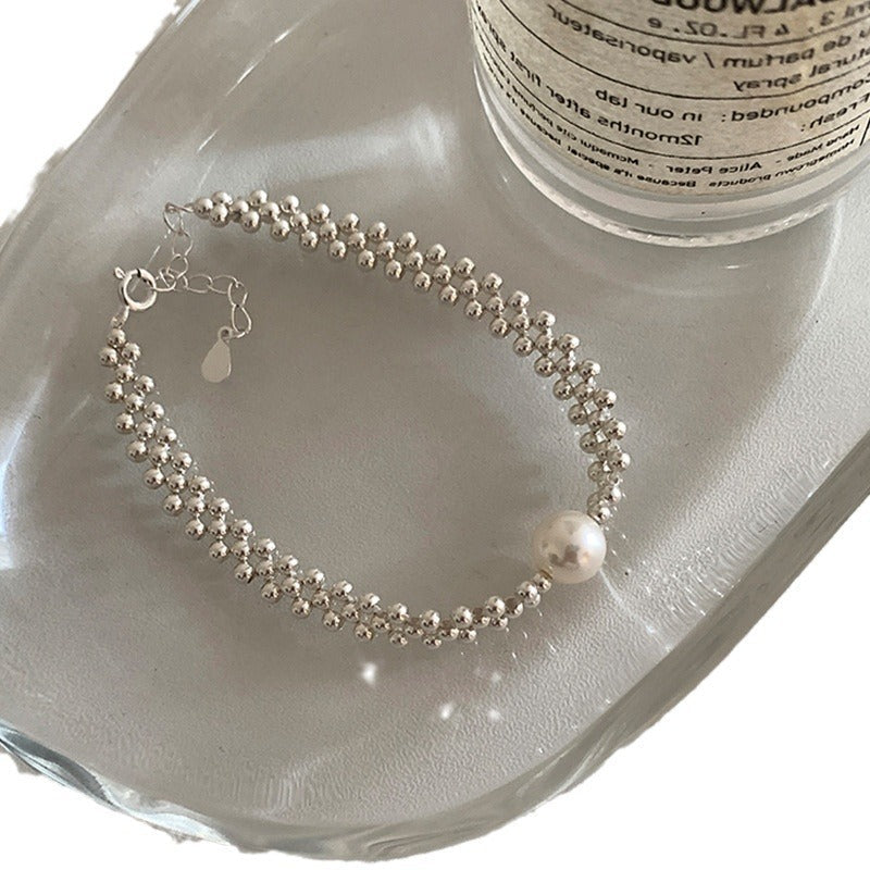 Pearl Charm Braided Bracelet — silver bracelet, view 5