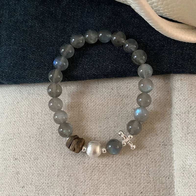 Cat's Eye Stone Stretch Bracelet — grey bracelet, view 2
